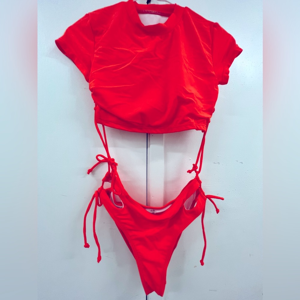 Orange two piece swimsuit